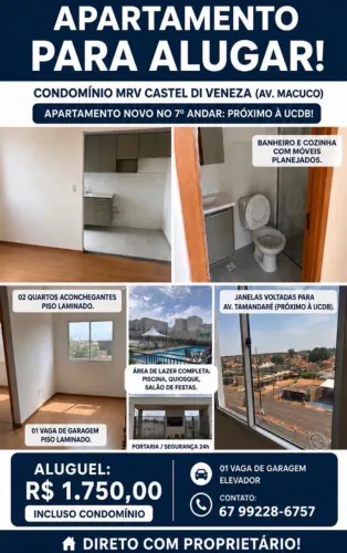 Alugo Apartamento direto com proprietário 1.750 incluso condomínio e IPTU
