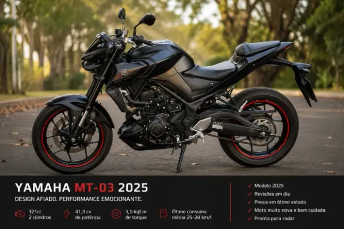 Yamaha MT-03 2025 | Impecável | Baixíssima KM | Estado de Zero | Pronta para Transferir