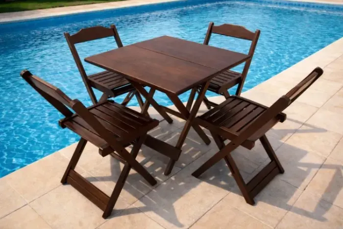conjunto de mesa dobravel p/ lanchonete cor imbuia