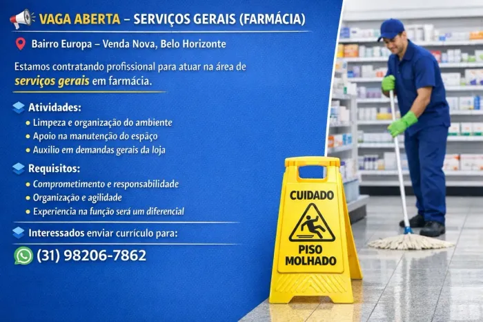 Vaga serviços gerais região de venda nova