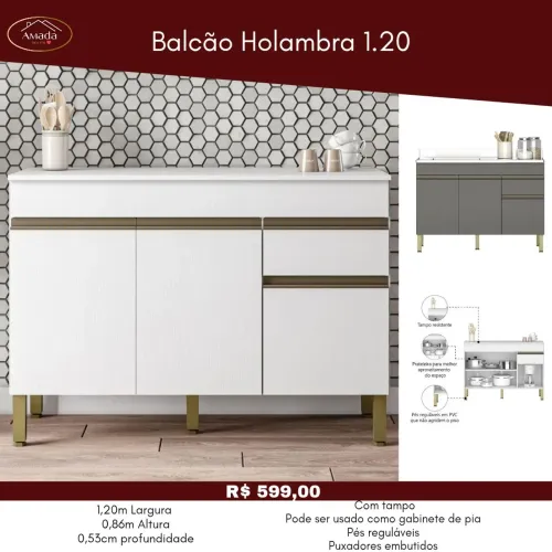 Balcão de cozinha Olambra 1,20m , à pronta entrega