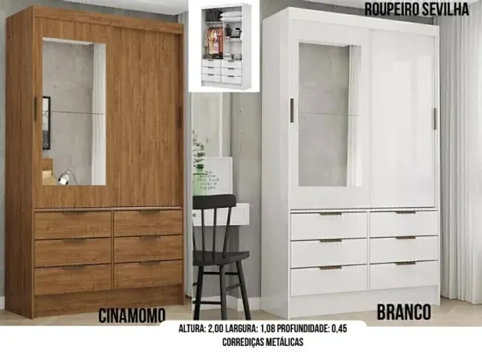 Guarda Roupa com Espelho 6 Gavetas e Pés - Enterga e Monta