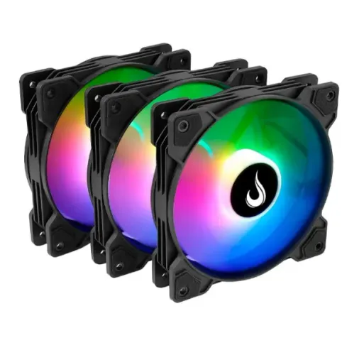 Kit com 3 Ventoinhas Rise Mode X, 120mm, Led ARGB, Preto-Loja Fs informática