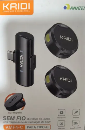 Microfone de Lapela Sem Fio Kaidi KMF4-C P/ Android e Iphone á Partir Do 15