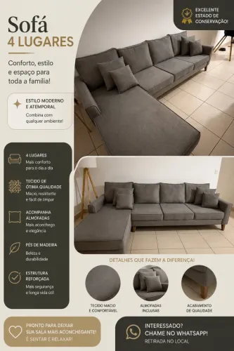 Sofá retrátil com chaise - 4 lugares