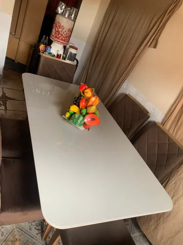 Mesa de jantar retangular com tampo de vidro 6 lugares 