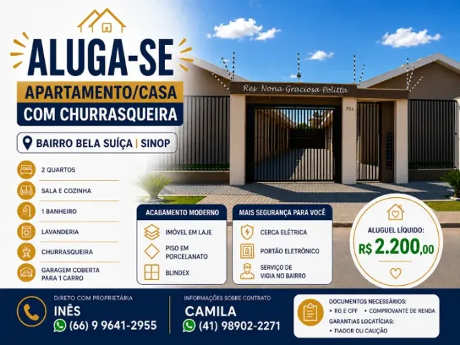 Apartamento 2 quartos e churrasqueira Bela Suiça Sinop
