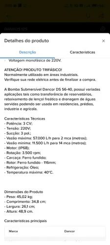 Bomba Submersivel Trifásica Darcon DS 2237.1 220V