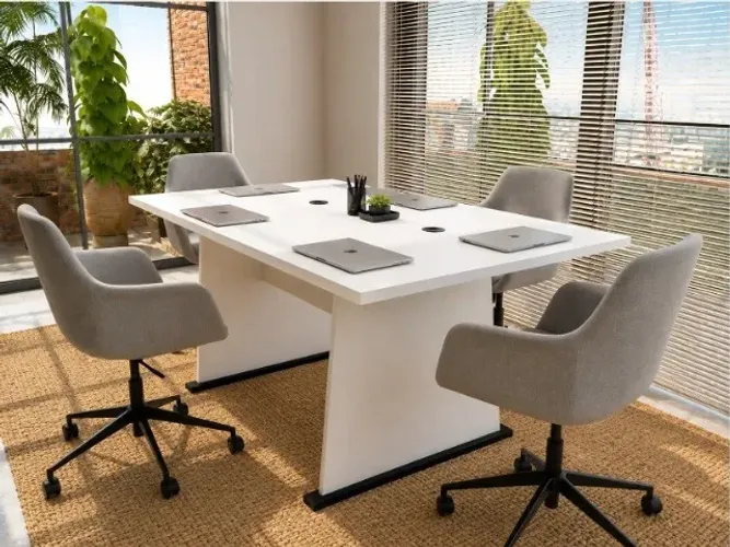 Mesa de Reunião Top White: L140cm x P80cm x A74cm. 4 Lugares