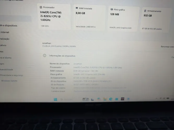 Notebook Asus funcionando tudo i5 8 geração