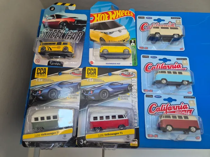 Kit de 7 carrinhos estilo Volkswagen T1 (kombi)
