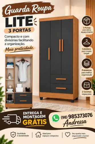 Roupeiro em promoção 3 portas entrega e montagem grátis