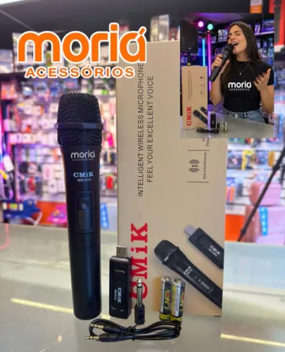 Microfone Sem Fio CMIK MK-V10 Profissional Wireless USB + Receptor + Adaptador P10 + Cabo 