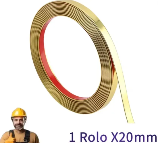 Fita Metalizada para Decoração 5 Metros, Adesivo Dupla Face PVC 20mm
