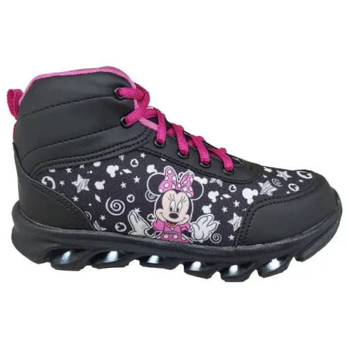Tênis de Led Infantil Luzinha Feminino Minnie Preto Botinha KidStar 010MICAP