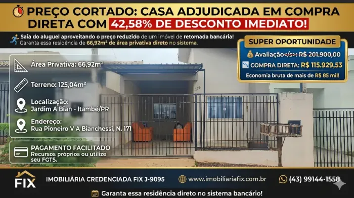 ? PATRIMÔNIO CONSOLIDADO POR MENOS DE R$ 116 MIL: IMÓVEL SEM DISPUTA DE LANCES!