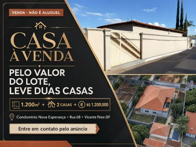 Pelo valor do lote leve 2 casas em Vicente Pires com 1.200m²