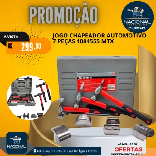 Jogo Chapeador Automotivo MTX 7 Peças Profissional Funilaria Martelinho Maleta