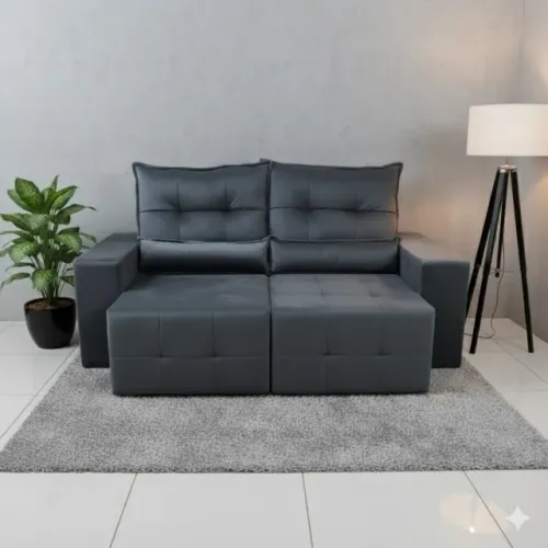 Sofá retratil e reclinavel cinza veludo produto novo