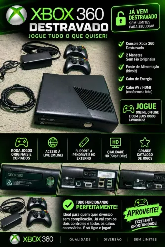 ? XBOX 360 DESTRAVADO + 2 CONTROLES ?