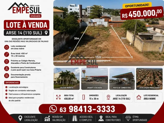 Vendo Lote Residencial na ARSE 14 ou 110 sul