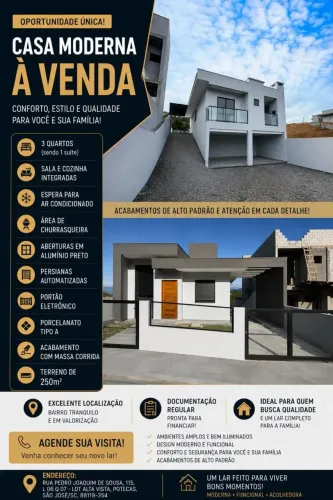Casa para venda possui 125 metros quadrados com 3 quartos em Potecas - São José - Santa Ca