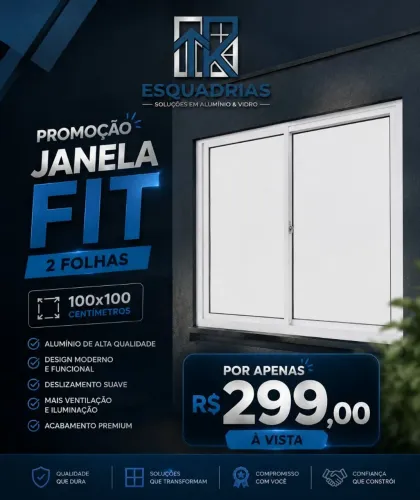 Janela de correr alumínio fit 2 folhas - 100x100