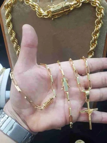 Lindo kit promoção cordão cartier banhado a ouro 18k Crussifixo + pulseira