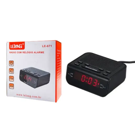 RADIO RELOGIO DESPERTADOR DIGITAL AM / FM DUPLO ALARME LELONG LE-671 