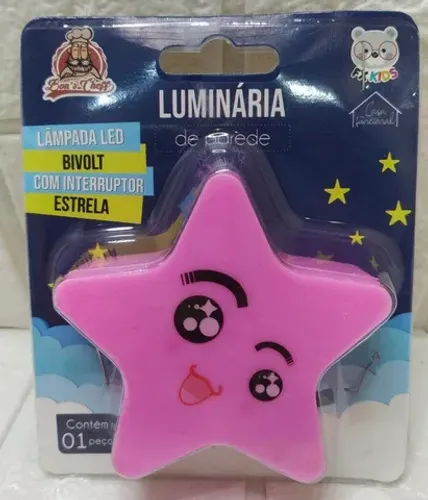 Luminaria Abaju Estrela  Parede Tomada Biv Up6265 8cm - Rosa