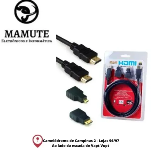 Adaptador Mini Hdmi e Micro Hdmi 1.8m Cabo HDMI 1.4 Full Hd 3 x 1