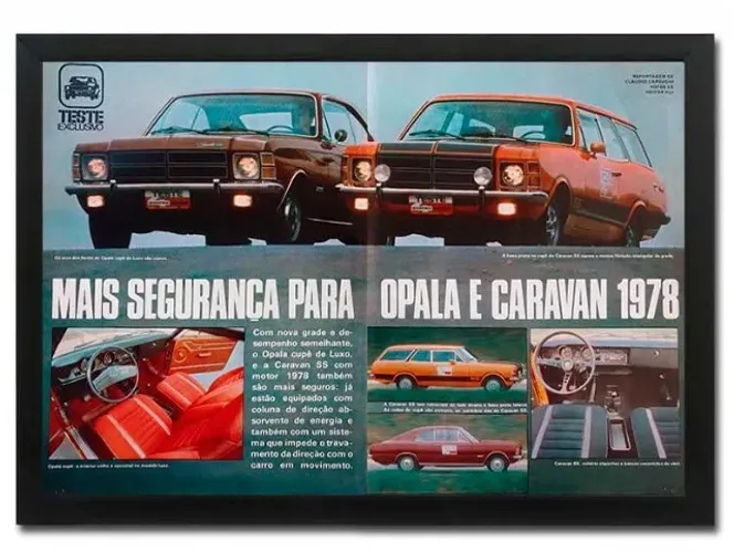 Opala e Caravan 1976, 1978, 1979 - Quadro decorativo com matéria original de revista