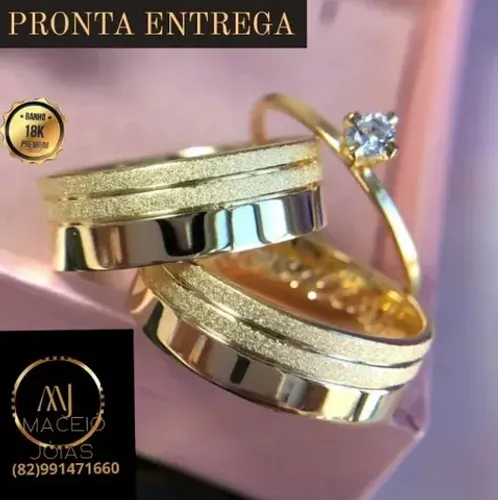 KIT DE ALIANÇAS BANHADAS A OURO 18 K 