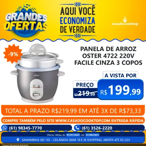 PANELA DE ARROZ OSTER 4722 220V FACILE CINZA 3 COPOS 004722-057-000