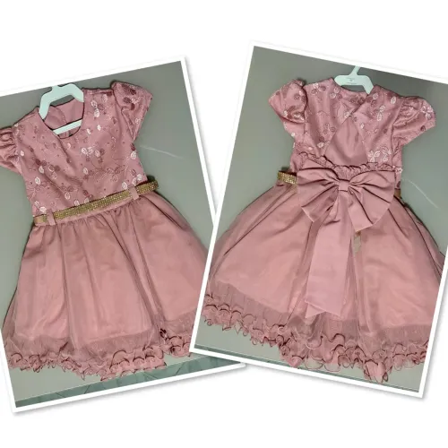 Vestido de Festa Infantil Rosa com Detalhes Bordados USADO UMA VEZ!!! TAMANHO 4 