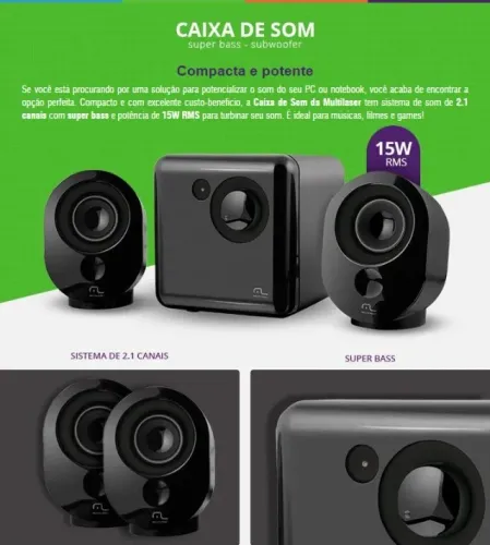 Caixa de Som 2.1 15w Rms Subwoofer Usb Preto Grafite Nova Lacrada