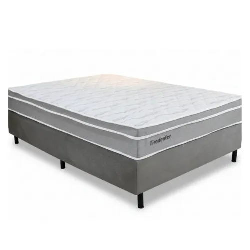 Colchão Casal Molas Ensacadas Linho Cinza + Base Box Simples OFERTA rf322