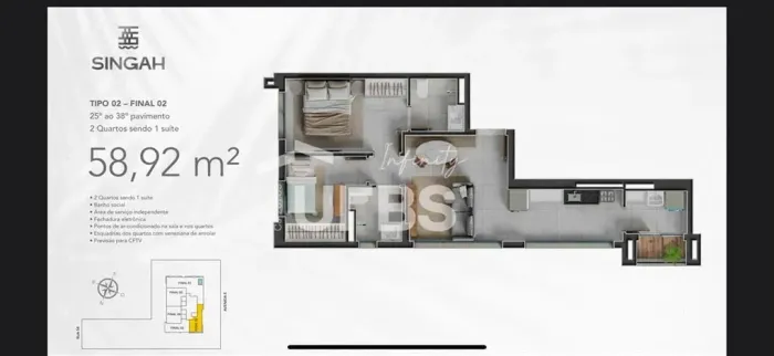SINGAH - Apartamento 2 quartos, sendo 1 suíte