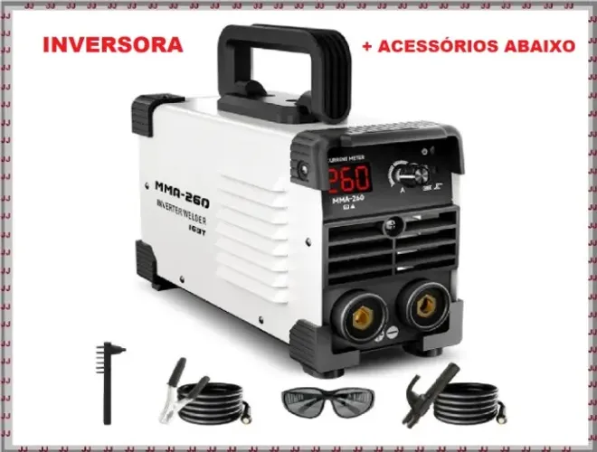 Máquina de solda 260 amperes - Inversora Portátil Mma 220v e acessórios