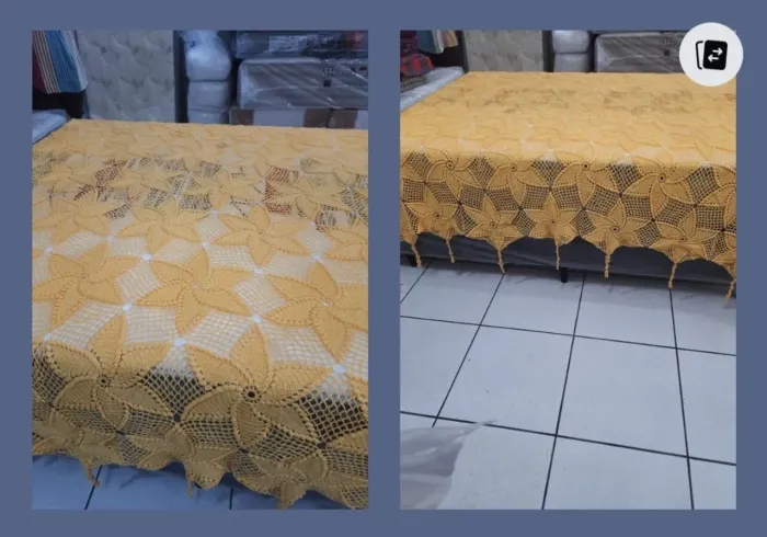 Colcha Crochê Amarela Cama Casal 2,20 X 2,20 m