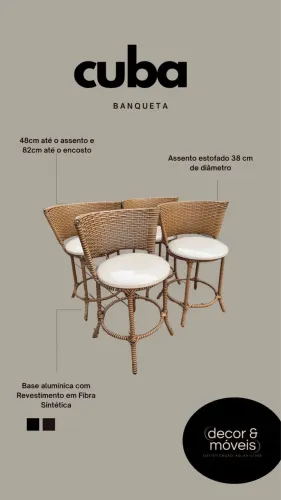 Banquetas balcão mesa junco fibra sintética churrasqueira área gourmet 
