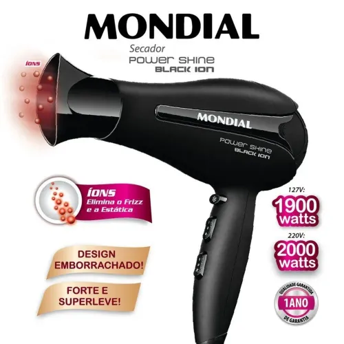 Secador de Cabelo Mondial Power Shine Black Ion