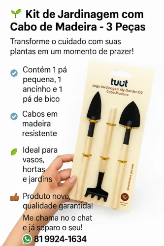 Kit de Jardinagem com Cabo de Madeira - 3 Peças