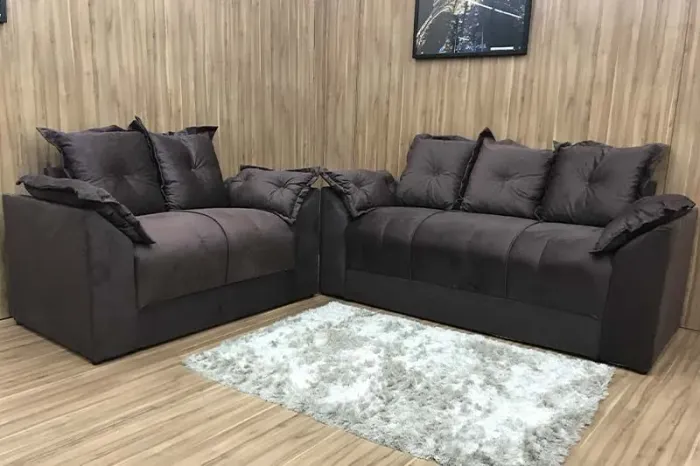 Conjunto Sofá 2 e 3 Lugares Suede Marrom