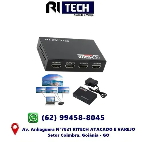 Divisor Hdmi Espelhamento Hd 1080p 4 Saída 1 Entrada 1x4 Mesma Imagem 4 Telas