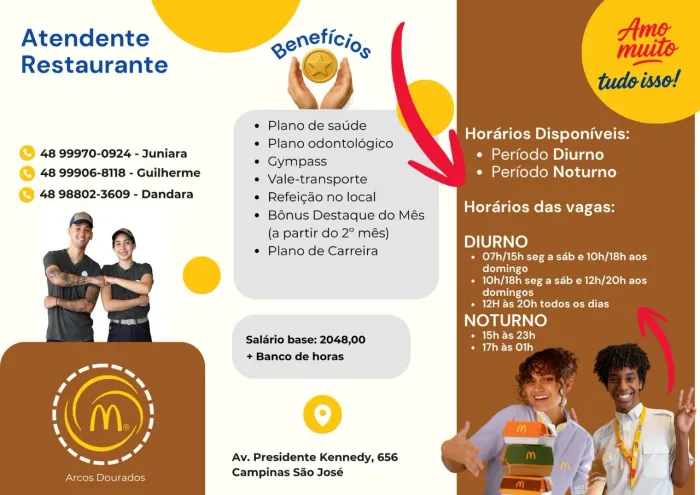 Vaga de atendente de restaurante