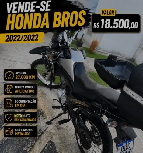 Honda Bros 2022/2022 Preta | Nunca rodou aplicativo | Excelente estado | Apenas um dono