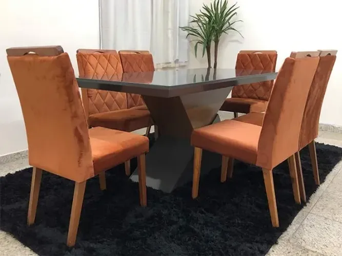 Mesa de Jantar com Tampo de Vidro + 8 Lugares