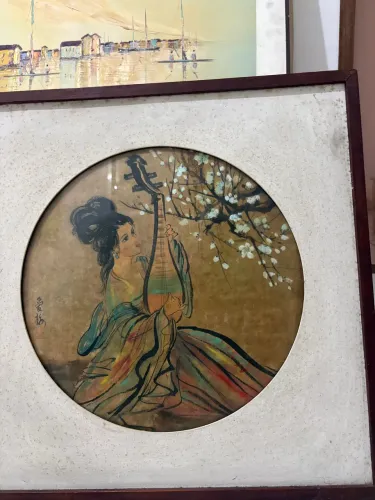Quadro Antigo Pintura Chinesa em Seda