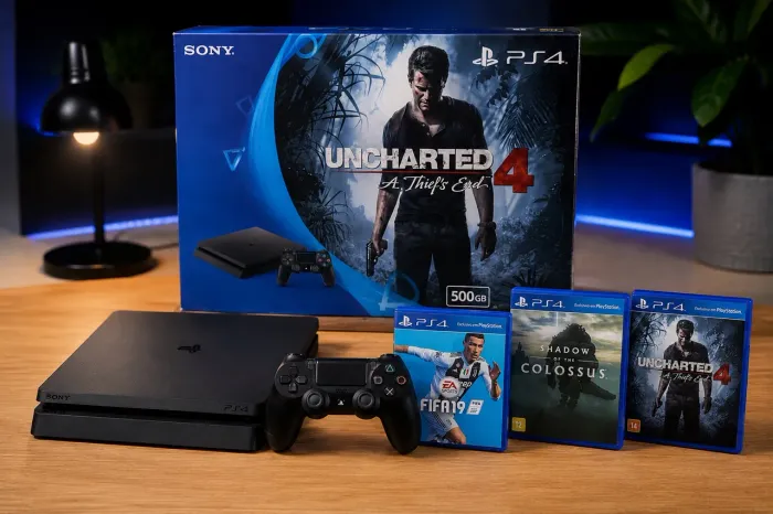 Vendo PlayStation 4 Slim 500GB na Caixa - Completo + 3 Jogos | Excelente Estado